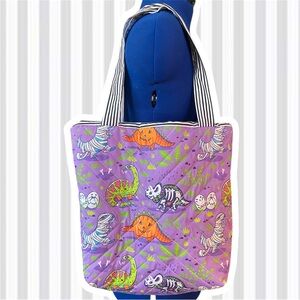 Quilted Purple Dinosaur Print Tote Bag